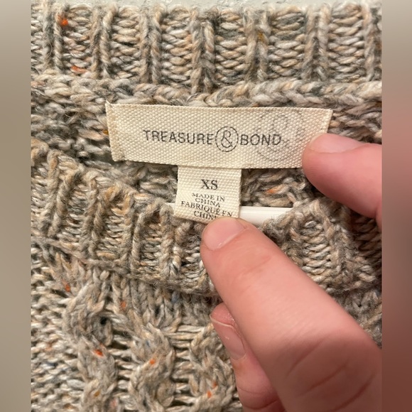 Women’s Treasure & Bond Tan Speckled Cable Crewneck Sweater Size Extra Small - Picture 3 of 9